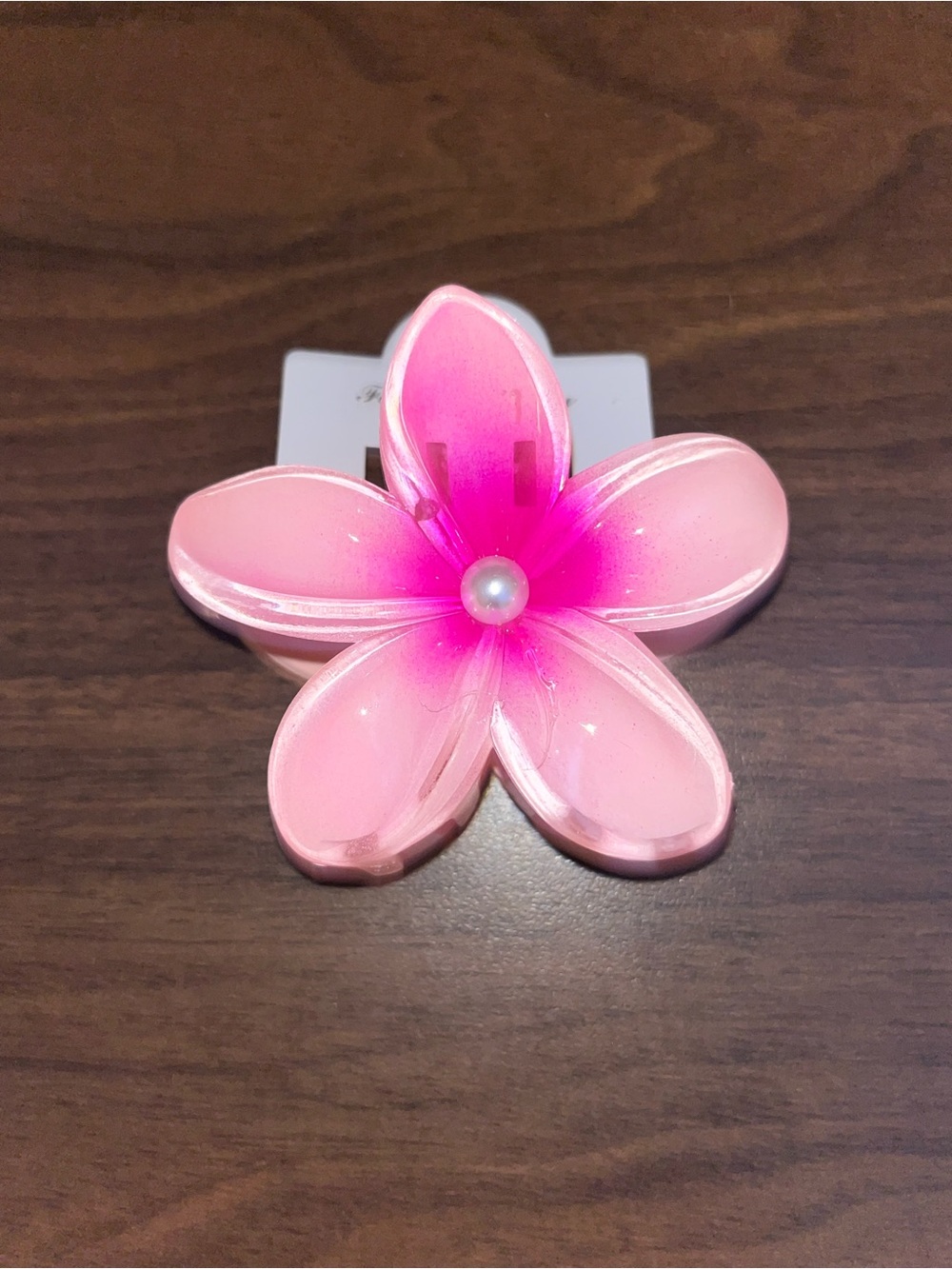 Pink Flower Hair Clip- Pearl Center